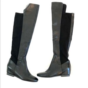 Nine West Leather Knee High Wedge Heel Boots